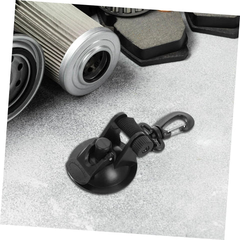 Heavy Duty Cup Hooks 4 Pack With Suction Anchors For Camping And Outdoor Travel, black suction cup with carabiner visible