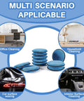 12 Pack Microfiber Wax Applicator Pads 4.72 Inch For Auto Detailing Soft Yet Durable Foam Sponges With Great Rebound Gentle On Clear Coat No Lint Residue Perfect For Even Car Wax Application And Quick Shine, blue pads shown for car, office, and household cleaning