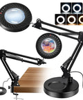 12X Magnifying Glass With Light And Stand, 144 LED Desk Magnifier Lamp With Base And Clamp, showing light modes