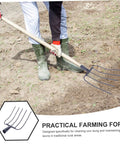 Person using Multi Functional Handheld Manure Fork For Quick Farmyard Cleanup And Lawn Maintenance With Sturdy Iron