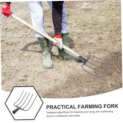 Person using Multi Functional Handheld Manure Fork For Quick Farmyard Cleanup And Lawn Maintenance With Sturdy Iron