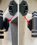 Vertical Siding Lamp Mounting Kit With Built In Octagon Box Black For Easy Install Outdoor Use Weatherproof And DIY Friendly For Outlets And Exterior Lights On Smooth Flat Surfaces. Black octagon siding lamp mounting kit holding exterior wall light on stucco siding.