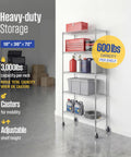 5 Tier Heavy Duty Steel Wire Shelf On Wheels NSF Certified Utility Rack 18x36x72 Inches, silver garage storage rack
