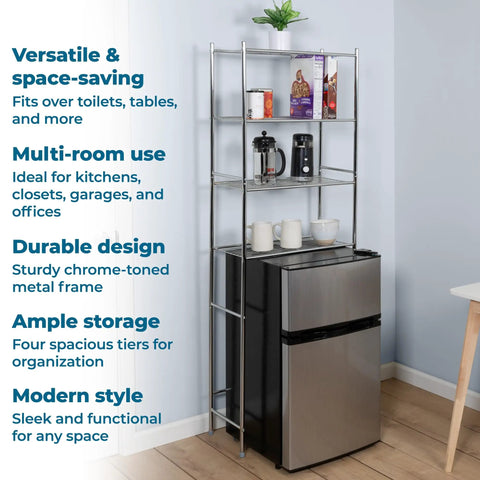 Four Tier Over Toilet Storage Rack With Heavy Duty Steel Build And Slick Chrome Finish Is A Solid Game Changer For Tight Spaces That Keeps Your Towels Toiletries And Daily Stash Neatly Organized