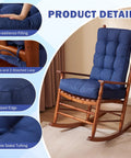 Rocking Chair Cushions Set Navy Blue Tufted Waterproof Fade Resistant Indoor Outdoor Cushions With Ties Includes 17x17 Inch Seat Cushion And 21x17 Inch Back Cushion in a wooden chair