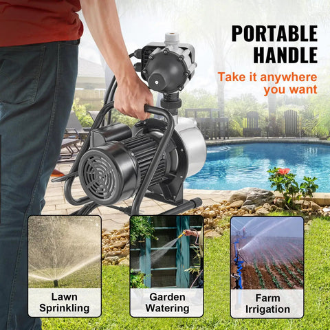 1HP Shallow Well Pump Portable Jet Pump With Automatic Controller 1380 GPH 145 Ft Head Stainless Steel for irrigation