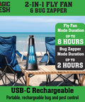 2 In 1 Fly Fan And Mosquito Zapper For Indoor Or Outdoor Use, Rechargeable Electric Pest Swatter On Table At Beach