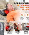 Man using Full Body Massage Mat With Heat And Shiatsu Vibration for bed, chair, and recliner, showcasing detachable massage pillow.