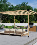 Freestanding Pergola Bracket Kit With Slatted Roof For DIY Backyard Build, 4x4 Posts And 2x4 Rafters, Up To 12 By 12 Feet, installed view