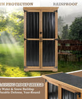 Weatherproof outdoor storage cabinet with adjustable shelves, tall vertical shed for patio and backyard tools, wooden sloping roof