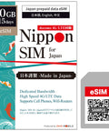 Japan eSIM 15 Day Data Plan Featuring 10GB High Speed 4G LTE Plus Unlimited Data At Reduced Speed No Roaming Needed For Faster Safer Access Hotspot Tethering Supported Docomo Network Made In Japan packaging with QR code.