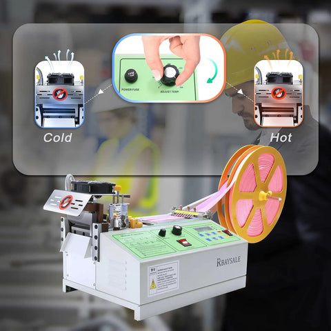 Automatic Webbing Cutter For Hot And Cold Cutting Of Ribbon And Zipper Tape with dual function display and worker setup