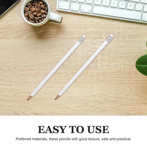 10 Pack White Shaft Carpenter Marking Pencils With Eraser Non Sharpened Round Lead Graphite Pencils on desk
