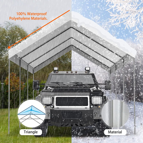 10 By 20 Ft Waterproof Carport Canopy Cover For Tent And Garage Shelter With UV Shield and Weatherproof Poly Fabric in snow