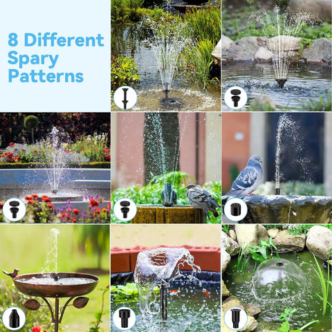 8W Solar Water Pump With Built In 3600mAh Battery Backup For Bird Bath Pond And Garden Water Features All In One Kit
