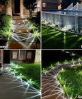 Solar LED Outdoor Stake Lights Pack Of 10 Waterproof Stainless Steel Yard Pathway Garden Driveway Walkway Landscape Lighting 6000K Cool White, installed in various outdoor settings