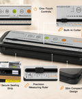 Straight Up Game Changing Compact Vacuum Sealer Machine With One Touch Automatic Sealing controls and built-in cutter with precise ruler.