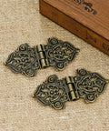 Antique Bronze Engraved Hinge Set 20 Pieces Hollow Carved Design for Jewelry Boxes and vintage wooden cases.
