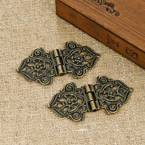 Antique Bronze Engraved Hinge Set 20 Pieces Hollow Carved Design for Jewelry Boxes and vintage wooden cases.