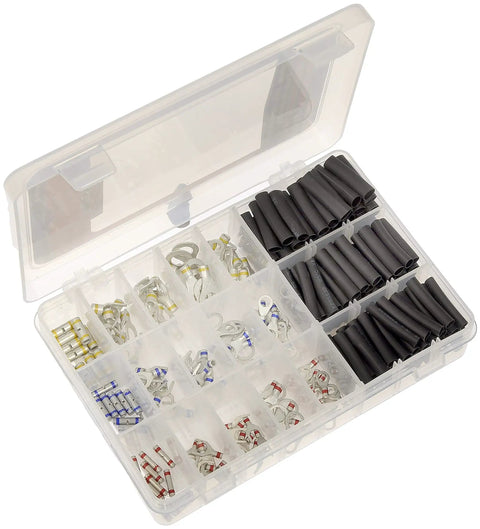 Uninsulated Connectors Builders Series Kit With Color Coded Butt Terminals Ring Terminals And Spade Terminals in open case
