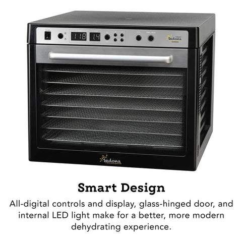 Premium Heavy Duty Digital Food Dehydrator Featuring Stainless Steel Rack Trays And Whisper Quiet Airflow System For Rapid Jerky Fruit Vegetable Nut Drying Hella Smooth Kitchen Essential That Truly Slaps with digital controls and glass door.