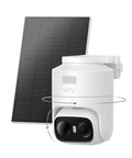 Wireless Solar Outdoor Security Camera With 2K HD Video And 360 Pan Tilt AI Auto Tracking angles with detachable solar panel.