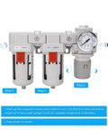 3/8 Inch NPT Air Drying System With Dual Filters And Regulator, Semi Auto Drain, Poly Bowl, 70 SCFM At 90 PSI, front view