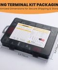 Thick Copper Wire Lugs Kit packaging with dimensions shown, contains 176-Pc 10 Types Ring Terminals and 88-Pc Battery Cable Ends