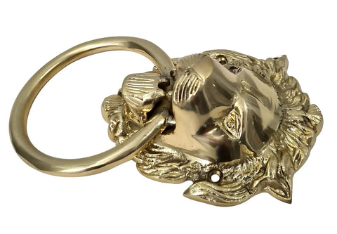 Vintage Brass Lion Door Knocker And Gate Pull With Solid Brass Finish Embossed Lion Mouth Design Traditional Door Accessory