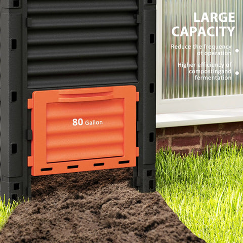 Backyard Garden Compost Bin 80 Gallon Large Capacity Outdoor Composter With Dope Aeration System And Easy Assembly In Orange