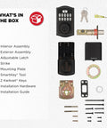 Components of Keyless Entry Electronic Touchpad Deadbolt Door Lock With Auto Lock, Custom User Codes, No Key Needed Convenience displayed