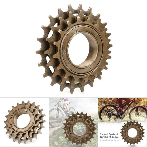 3 Speed Threaded Bicycle Freewheel With 16 19 22T Sprockets for Mountain and Road Bikes Metal Replacement Part in close-up view