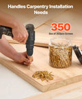 All Weather Tough Number 10 X 3 Inch Exterior Deck Screws 350 Count Pack in jar with drill and wood surface.