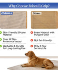 Comparative analysis showing Rug Pad Gripper 5X Non Slip Power Grip vs others with dog on pad.