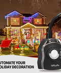Dual Grounded Outdoor Timer Outlet With 24 Hour Mechanical Dial And Repeating On Off Schedule controlling holiday lights