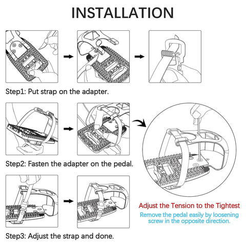 Installation steps for Peloton Toe Cages And Pedal Adapters For Regular Shoes Convert Look Delta Pedals To Toe Clip Straps