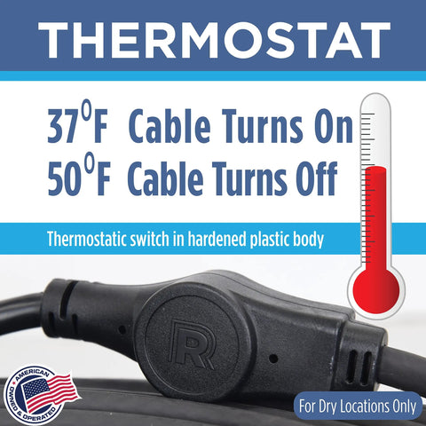 Self Regulating Heat Tape For Water Pipes With GlowCap Built In Thermostat 60 Ft 120V thermostat switch detail
