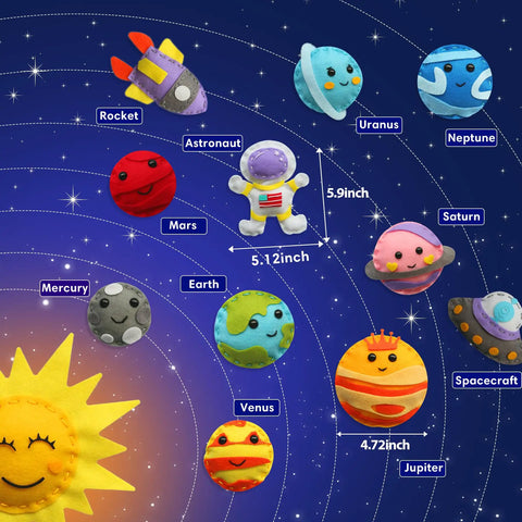 Solar System Sewing Kit For Kids: Beginner Felt Craft Set, Montessori Inspired STEM Toy Gift For Boys And Girls 6 7 8 9 with felt planets