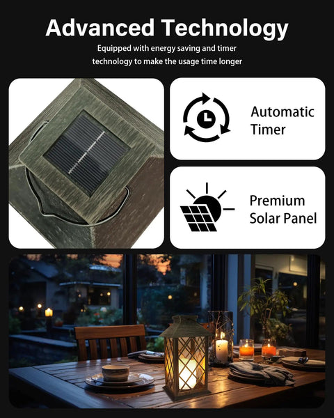 Outdoor Solar Lanterns 2 Pack 14 Inch Waterproof LED Hanging Lights With Flickering Flameless Candle for patio table decor