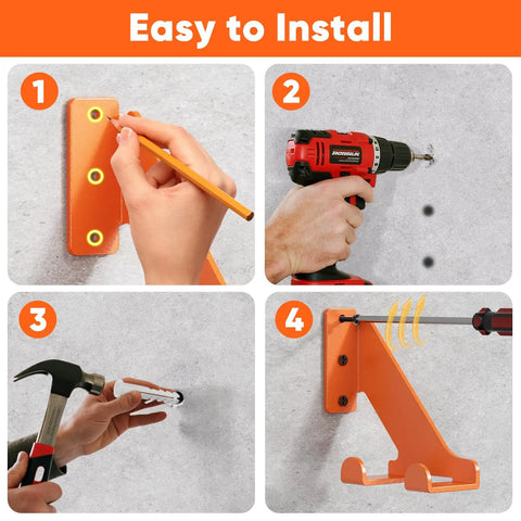 Installation steps for Heavy Duty Chainsaw Hanger Wall Mount 2 Pack Holds Up To 70 Lbs Beefy Metal Chainsaw Holder