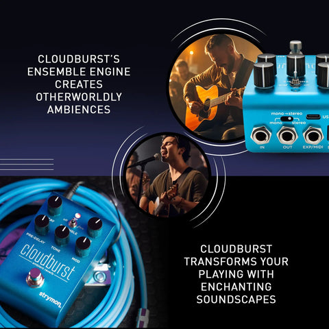 Cloudburst Ambient Reverb Guitar Pedal With Stereo Output Ensemble Switch Decay Mod Controls Pre Delay Tone And Mix Knobs