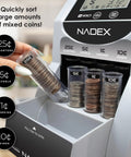 Heavy Duty Automatic Digital Coin Counter Bankroll Wrapper Separates Pennies Dimes Nickels Quarters Smoothly with clear LCD display.