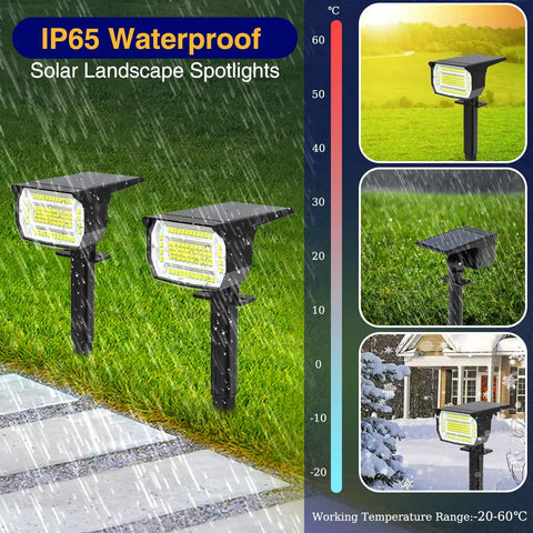 Outdoor All Weather Solar Spot Lights 72 LED IP65 Waterproof Dusk To Dawn Landscape Spotlights 6500K for garden in rain