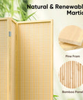 4 Panel Folding Bamboo Room Divider Privacy Screen Freestanding Wall Separator, 6 Feet Tall Beige with pine frame and bamboo panel