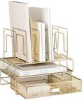 Gold Desk Organizer Set With Detachable File Organizer, Stackable Paper Tray And Storage Drawer for office use