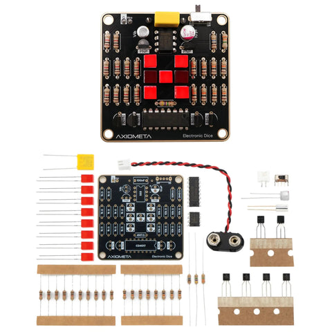 Electronic Dice Soldering Kit For Beginners And Students DIY LED Dice Circuit With 555 Timer And CD4017 Counter components displayed