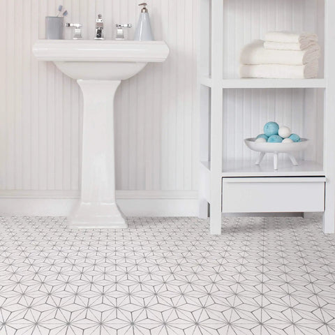 Kikko Peel And Stick Floor Tiles Pack Of 10 White And Off White Geometric Pattern 12 By 12 Inch Vinyl Tiles No Grout Needed And Water Resistant