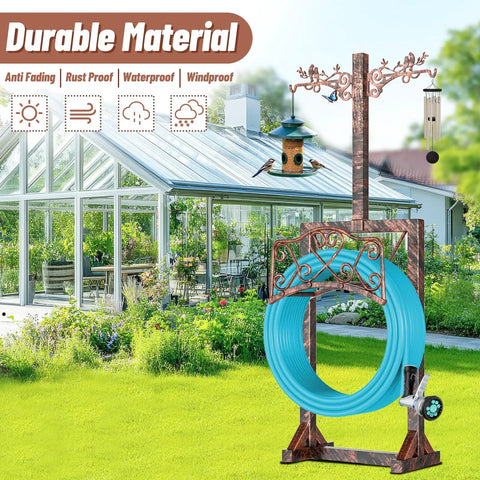 Detachable Water Hose Holder With Five Anchor Points Sturdy Freestanding Hose Reel Holds Up To 150 Ft Of Hose in garden