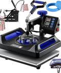 All In One 12 By 15 Inch Heat Press For DIY T Shirts Mugs Caps 360 Degree Swing Away With Dual Tube Heating Digital Control 8 In 1 Sublimation Press Blue