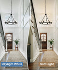 Solid Black Farmhouse Chandelier Fire Wagon Wheel Pendant Light Top Shelf Six Light Ceiling Fixture Top Tier Rustic Hanging Lamp in hallway